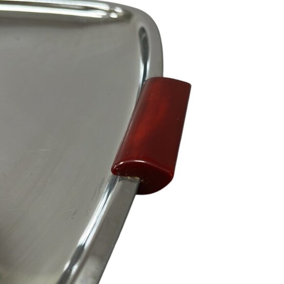 Mid-Century Modern MCM Glo Hill Pedestal Chrome Tray with Bakelite Handles - Picture 3 of 5